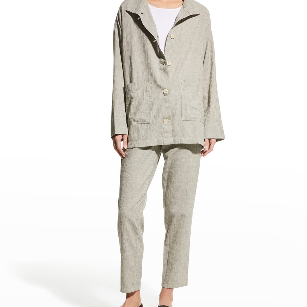 Eileen Fisher Organic Cotton Jacket Top Black\White pinstripe Boxy Fit N…